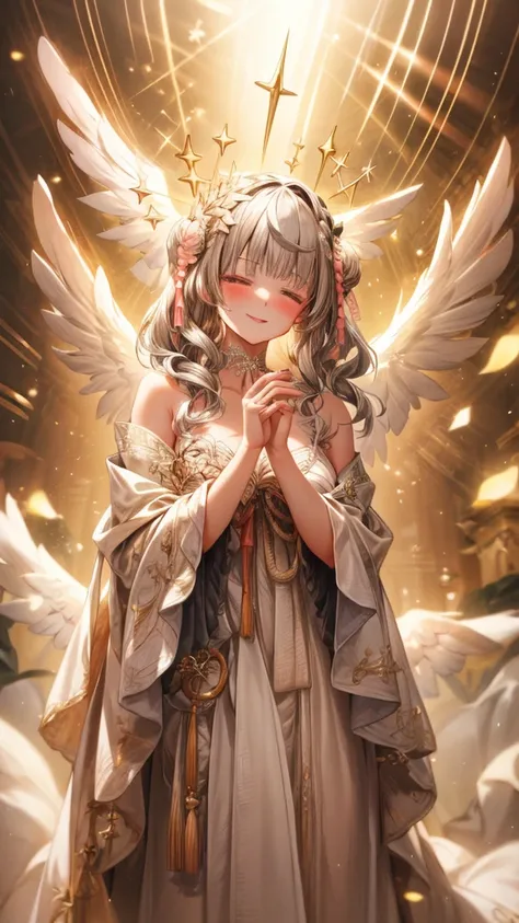 imagine the breathtaking sight of a golden-haired angelic girl with pristine white wings, stand before you in heavenly splendor ...