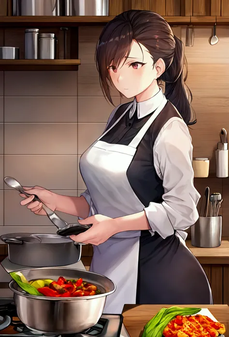 a women in kitchen and cooking something 