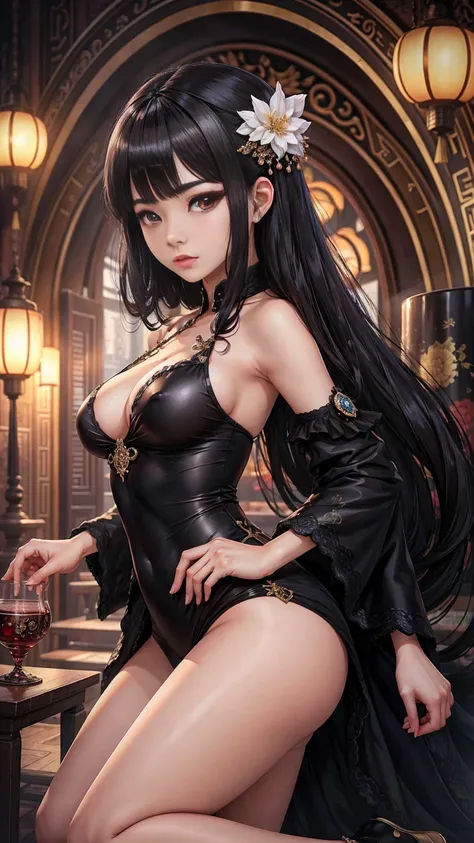 black hair, Surrealism, 8k, super detail，China，Exquisite JK，Sexy，Warmth，Ambiguous atmosphere，Anime style