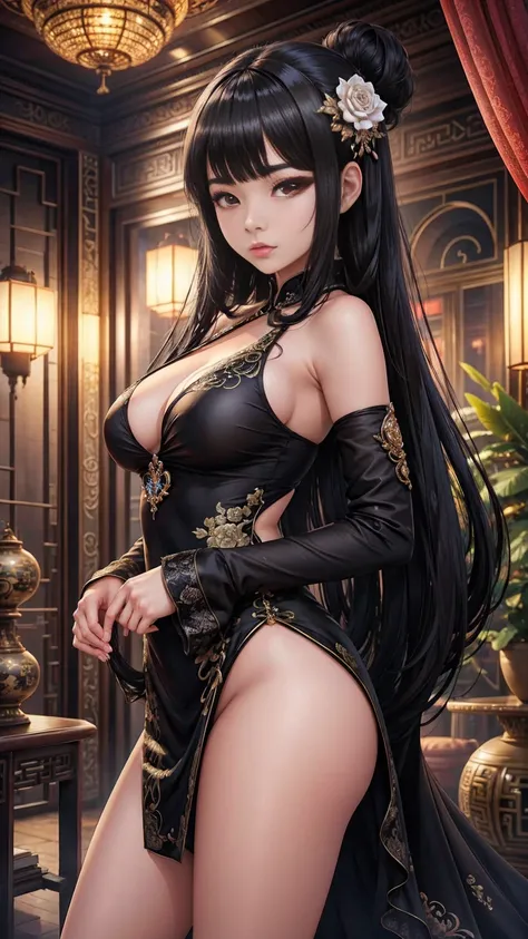 black hair, Surrealism, 8k, super detail，China，Exquisite JK，Sexy，Warmth，Ambiguous atmosphere，Anime style