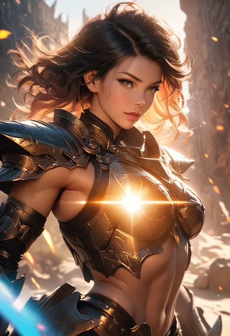 a beautiful ethereal female knight, gret curly hair, in the style of Boris Vallejo, high detail sexy filigree armor, high detail face, high detail skin, strong body, muscle definition, (perfect proportions), Heavy Metal aesthetic, high fantasy background, ...