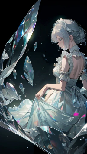 A lewd maid wearing glass dress, translucent fabrics