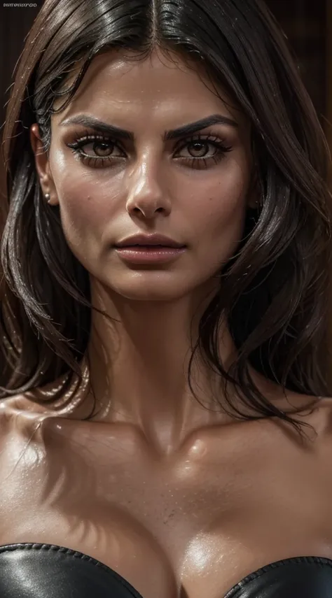 (morena baccarin, detailedeyes, curved eyelashes, sensual mouth with deep details, highly detailed kinetic face, highly detailed...