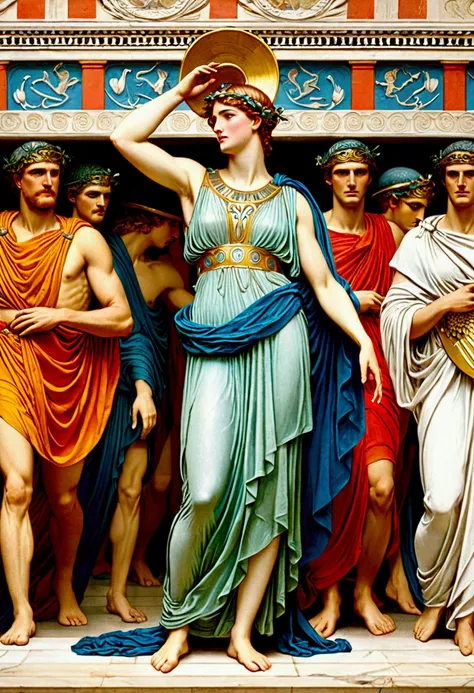 Ancient Greek Art, by Walter Crane, full body, cinematic still, (best quality, masterpiece, photorealistic), very aesthetic, perfect composition, intricate details, ultra-detailed, vivid colors