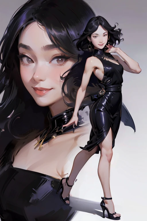 Beautiful Japanese woman, Short, beautiful figure, cute butt. elegant black dress, high heels, (smile). Masterpiece, best quality,(highly detailed:1.2),(detailed face and eyes:1.2), 8k wallpaper, natural lighting. core shadows, high contrast, bokeh.