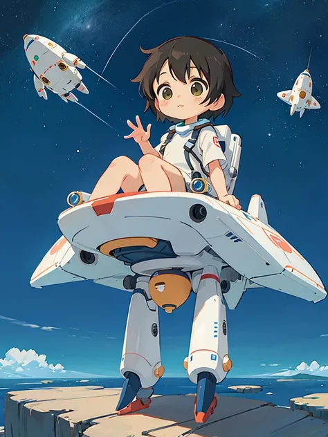 Makoto Shinkai style, Kawaii Design, The most beautiful girl of all time、chibi, (((Cute spaceship))) , Mars exploration、