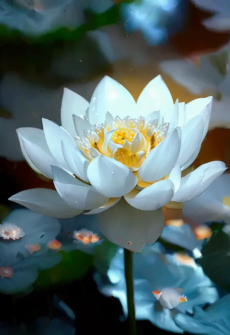 white lotus，moonlight shining down from above，blur background