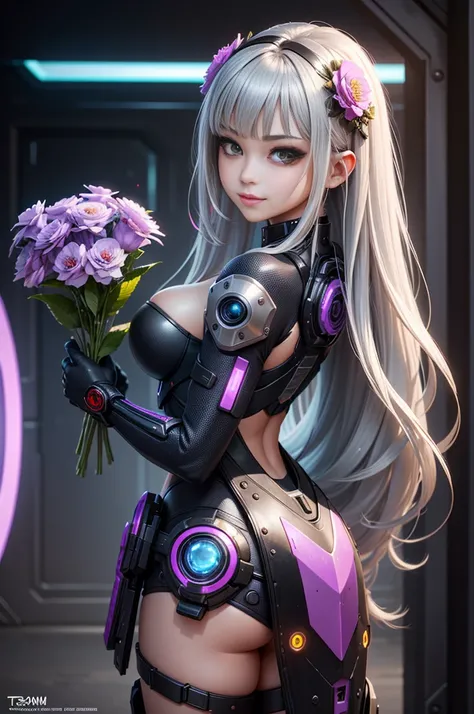 4K、best image quality，excellent details，hyper quality skin、ultra high resolution，（fidelity：1.4），best illustrations，Focus on the details，(official art, beautiful and aesthetic:1.2), 
1 girl, (long silver hair、Bangs are black:1.2), wavy hair, smile, (Sexy cy...