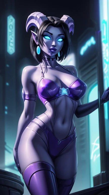 ((ultra quality)), ((masterpiece)), girl - draenei, world of warcraft, ((black short bob hair)), (earrings in the ears), (there ...