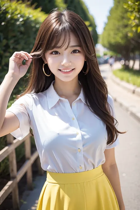 (8k, top quality, high definition, the best masterpiece, bright lighting, smooth professional lighting, face light, childish face, 15 years old, small breasts, balance carefully, camera gaze, big eyes, bilateral symmetrical eyes, laugh showing teeth, laugh...