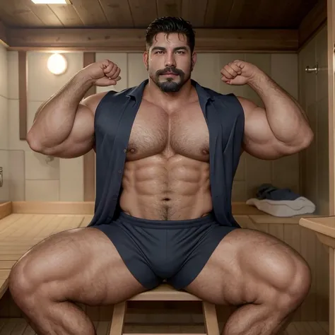 Hot handsome macho gym coach in sauna, sweaty, steam, steamy, athletic wear, athlete, gym teacher, elegant, charming, kind, scruff, goatee, mustache, hairy, big body, manly and masculine, symmetrical eyes, beautiful eyes, high Resolution, Masterpiece,Best ...