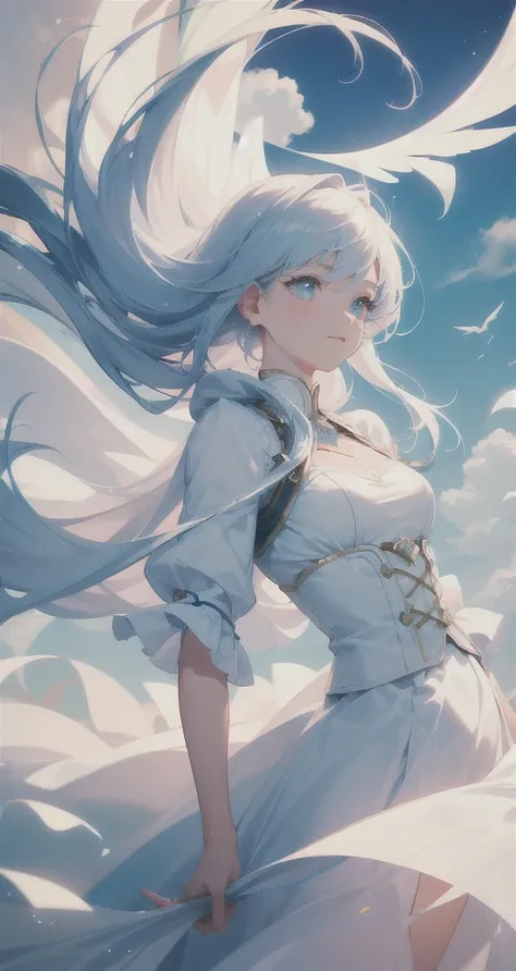 masterpiece, Highest quality, Movie stills, One girl, Floating in the sky, cloud girl, cloud, (close:1.1), bright, Happy, fun, Soft lighting, Angel,Long Hair