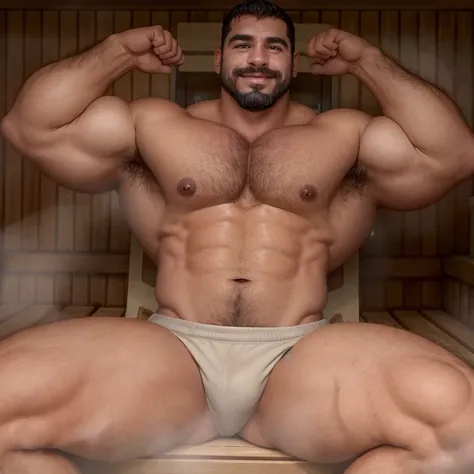 Hot handsome macho gym coach in sauna, gym teacher, sweaty, steam, steamy, wet, athletic wear, athlete, elegant, charming, kind, scruff, goatee, mustache, hairy, big body, manly and masculine, symmetrical eyes, beautiful eyes, high Resolution, Masterpiece,...