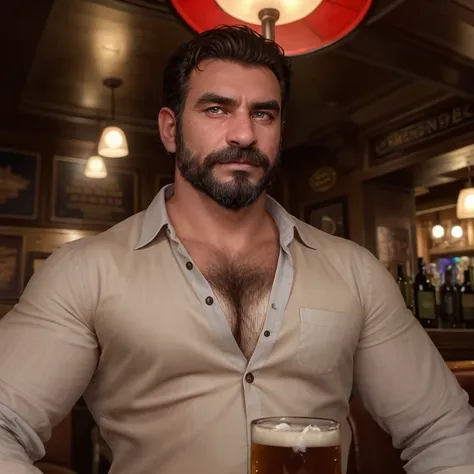 hot handsome charming daddy in a pub invites you for a drink, elegant clothing, dashing man, scruff and hairy, mature, beautiful...