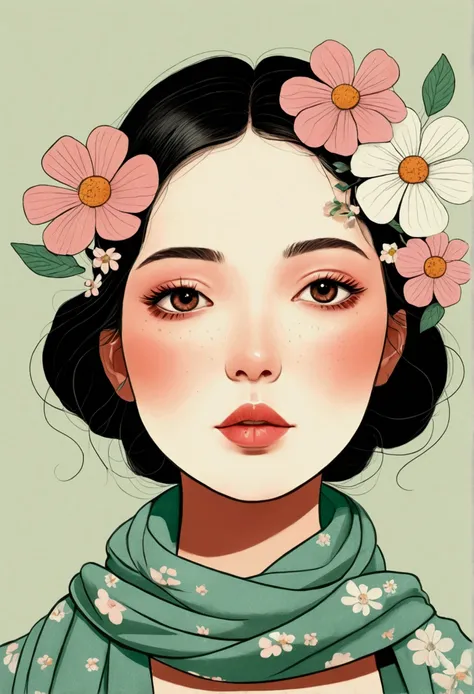 A face with flowers、Illustration of a lady wearing a scarf, The art of math by Rose Henriques, Popular trends on pixabay, The art of math, 采用数码Illustration style, The art of math. @mariomaniacdude, The art of math illustration, Flowers covering eyes, Flowe...