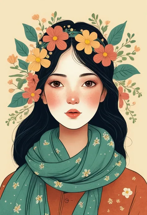 A face with flowers、Illustration of a lady wearing a scarf, The art of math by Rose Henriques, Popular trends on pixabay, The art of math, 采用数码Illustration style, The art of math. @mariomaniacdude, The art of math illustration, Flowers covering eyes, Flowe...