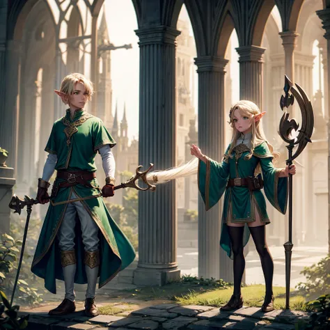 elf Holding a staff and standing as support