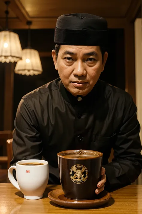 Presiden soekarno sedang minum kopi