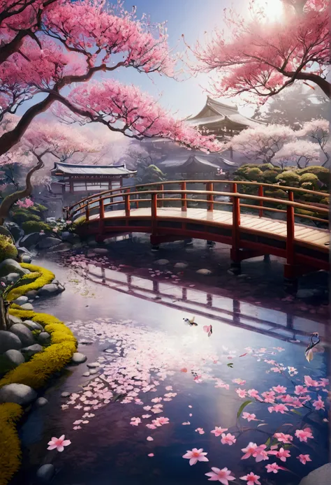 The swamp is full of vibrant flora and fauna. "Izumi Shigiri"High-quality CG drawings,Meticulous performance,Extremely beautiful flowers, Emphasize the hint and agility of spring fog,Wonderland setting, Elegant environment,Japanese illustration style,breez...