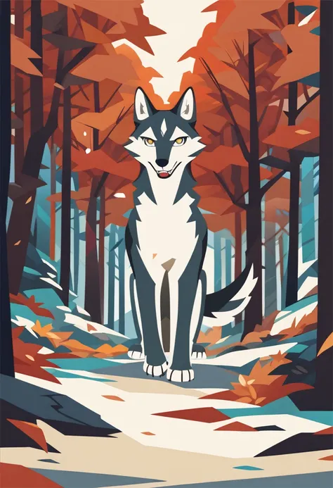 cover page, A girl and a wolf meet in the forest, flat Design,  vector illustrations,