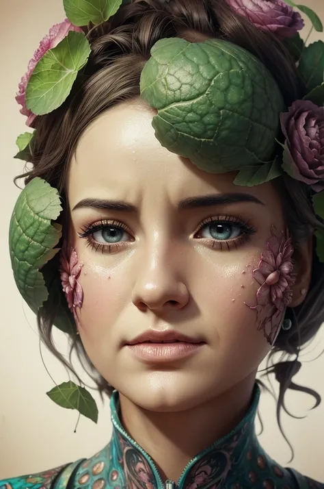 stunning image of a cute adorable melon slice and a cauliflower, sad, moody, grainy, noisy, concept art, by Alberto Seveso, Cyril Rolando, Dan Mumford, Meaningful Visual Art, Detailed Painting, Digital Illustration, Unreal Engine 5, 32k maximalist, hyperde...