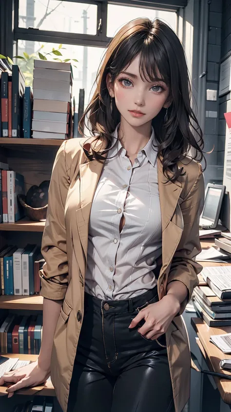 Woman in business casual clothes in office。Fashion-conscious、Wearing a stylish jacket and pants