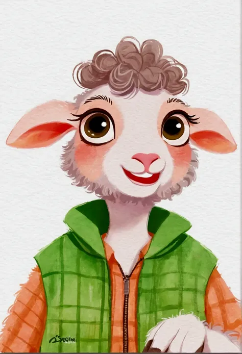 A painting。pastel artwork。Sheep cartoon character, in style of disney zootopia,Vibrant cartoon art, disney zootopia,Hand drawn cartoon art style, 