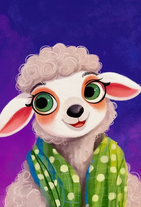 A painting。pastel artwork。Sheep cartoon character, in style of disney zootopia,Vibrant cartoon art, disney zootopia,Hand drawn cartoon art style, 