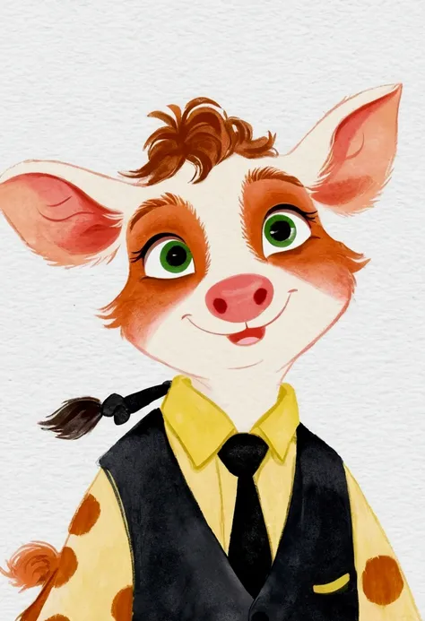 A painting。pastel artwork。Cow cartoon character, in style of disney zootopia,Vibrant cartoon art, disney zootopia,Hand drawn cartoon art style, 