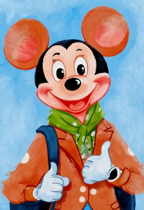 A painting。pastel artwork。Mickey Mouse cartoon character, in style of disney zootopia,Vibrant cartoon art, disney zootopia,Hand drawn cartoon art style, 