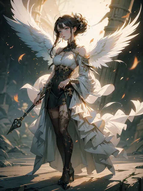 (((masterpiece))),((Finest quality)),(超A high resolution),(ultra-detailliert),(Meticulous portrayal),((best pictures)),(Finest works of art),Ultra-Precision Art,The art of astounding depiction, Fantasyart:1.5, (One woman:1.5),Fusion of angel half body and ...