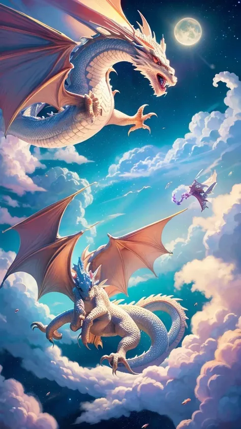 Dragon Cloud　Lucky　white dragon　graphic　cute　Fantasy　universe　Speaking Dragon　beautiful
