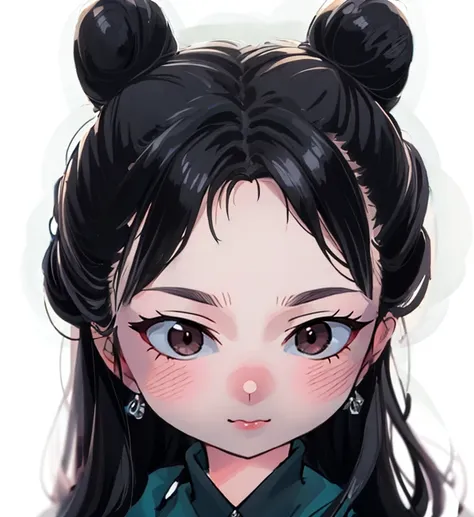 double buns hair style, (masterpiece:1.2),(best quality:1.2), looking at viewer, curious face, gothic, (shiny skin:1.2), (depth ...