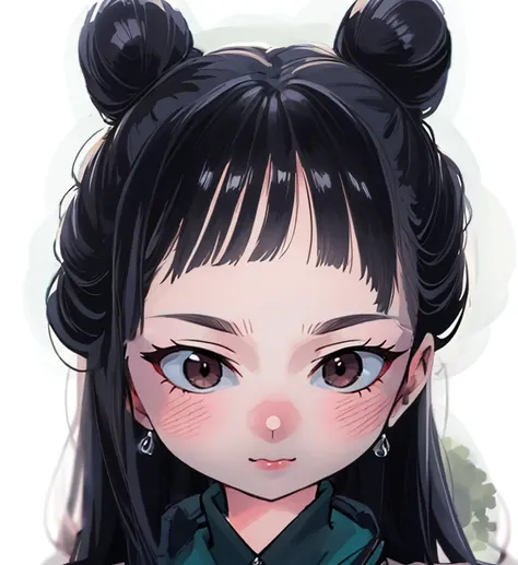 double buns hair style, classic chinese hair, (masterpiece:1.2),(best quality:1.2), looking at viewer, curious face, gothic, (sh...