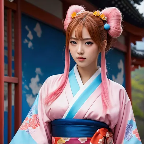 (masterpiece), (Highest quality), (Very detailed), (Dirty Hair), (figure), (1 girl) (Long Pink Hair 1.5) (blue eyes) (Double Ponytail 2.0), ((((No shoulders))),Hanfu, (Looking at the audience, (interview), (Simple Background), Beautiful and delicate eyes, ...