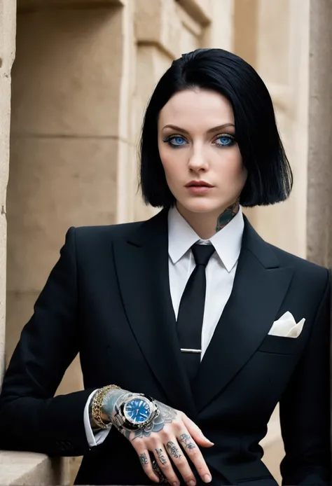 This British mafioso is a remarkable and enigmatic figure. Her black hair is neatly combed back, Highlighting her extraordinarily clear blue eyes, that seem to attract the attention of everyone around them. Her pale skin gives her a mysterious look, while ...