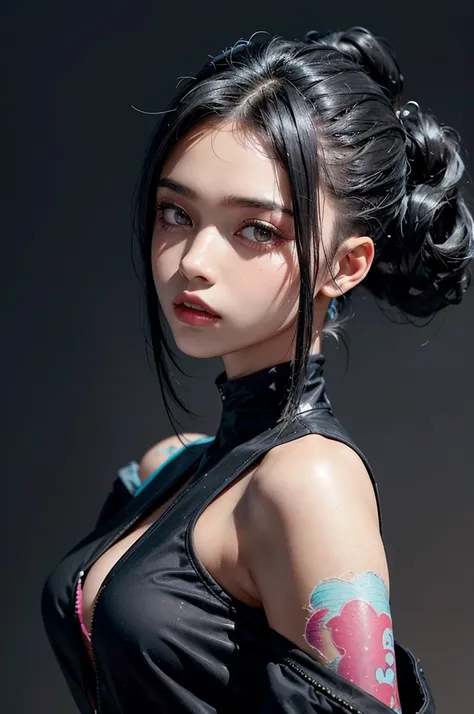 19歳、woman,(hi-top fade:1.3),long hair,dark theme, soothing tones, muted colors, high contrast, (natural skin texture, hyperrealism, soft light, sharp),