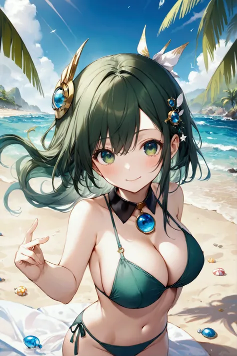 (Highest quality, 8k, 32K, masterpiece, Ultra-high resolution,:1.2),to be born, One Girl,So cute , hair ornaments, eye, Multicolored Hair,Upper Body, Brown Hair, Wearing a swimsuit, collar, A fantasy background reminiscent of an electronic world, clear, 輝く...