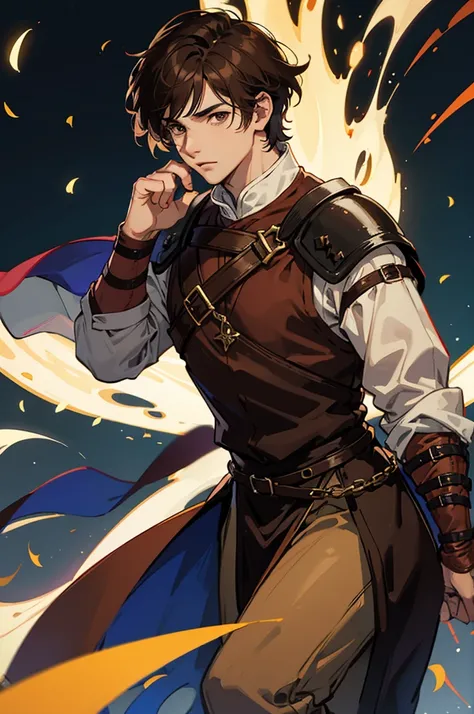 male, man, dark brown hair, short hair, brown eyes, fantasy, medieval clothes,