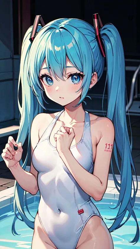 (Official Art、Highest quality、unity 8k wallpaper、32K、 masterpiece、Very detailed、High resolution,Perfect Anatomy),(Natural soft light:1.2),Beautiful face and eyes in every detail,20 year old beauty、Hatsune Miku Vocaloid, Big Breasts, Twin tails,Light blue h...