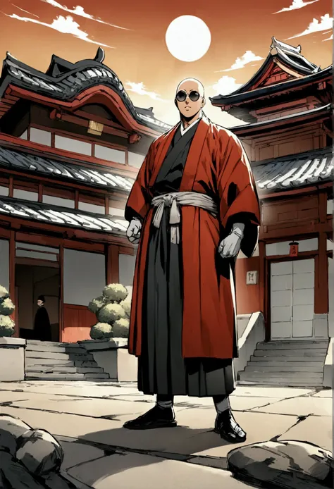 Japanese monk、small、Small、Round sunglasses、Hero of Justice、One Punch Man、Japanese Temples