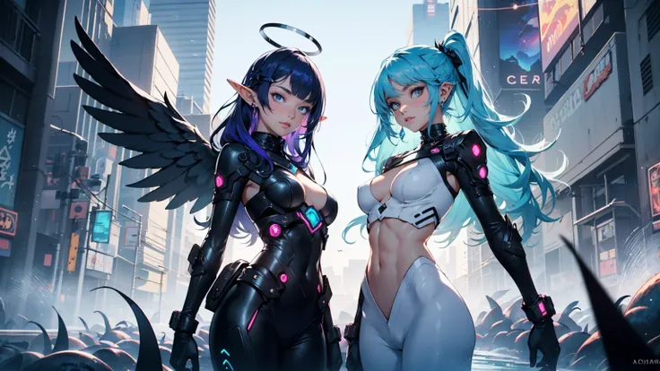 cute face, unique face, 3 girls, long hair, extreme abs, naked, nudity, space buns, alien planet, alien girls, naked, serene, peaceful, sunset beach, playing,two beautiful girls, naked, cyberpunk beach, faerie wings, futuristic, cute face, neon colored hai...