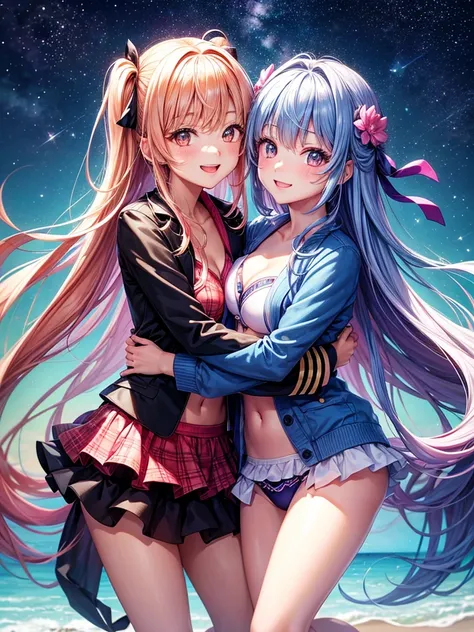 best quality，，smile，blazer，swimsuit，nepal，High-dimensional beautiful girl，Multidimensional beautiful girl，複数人のgirlが描かれている，They are hugging each other，Colorful，Different world，girlの集団，JK，Swimwear，bikini，girl，Sexy and cute，New generation，Evolution of fashion...