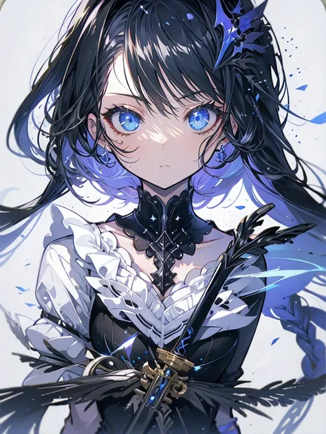 maid outfit, sword, serious face, girl, cool, long black hair