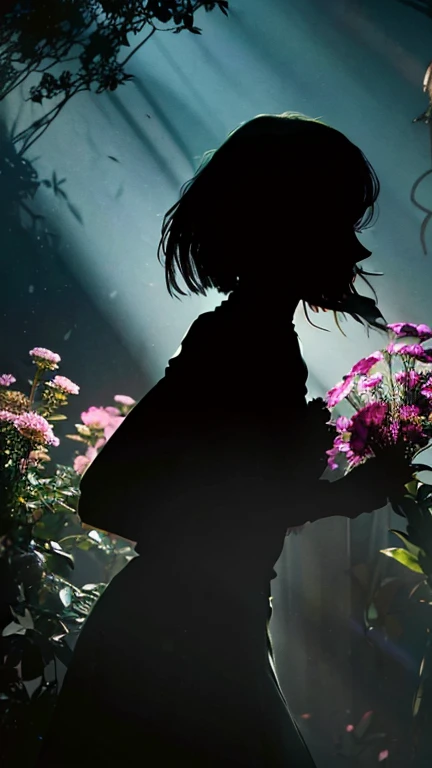 (Best quality, a high resolution, ultra detailed, realistic: 1.37), silhouette of a girl with a bright pocket watch, surrounded by flowers, snakes and darkness, illustrative rendering, complex parts, Mysterious atmosphere, bright colors, dynamic lighting ,...