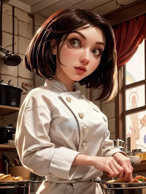 Cartoon illustration of a woman in a kitchen preparing food, Cartoon digital painting, Digital Cartoon Painting Art, awesome digital illustration, Stylized game art, close up character art, Stylized digital art, Detailed digital painting, Bioshock Infinite...