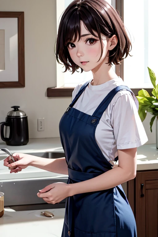 mother,married woman,apron,black hair,kind,short hair,berry short,short hair,