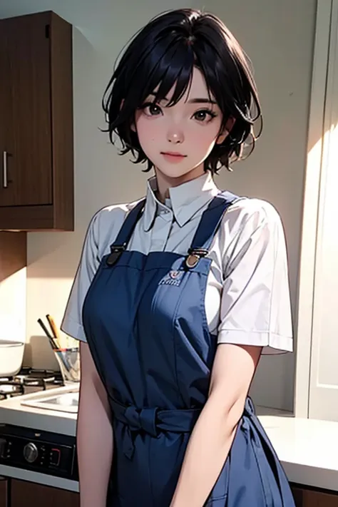 mother,married woman,apron,black hair,kind,short hair,berry short,short hair,