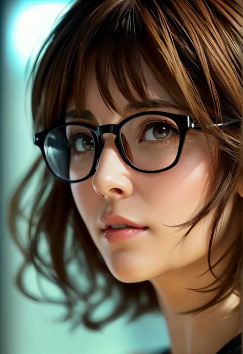 score_9, score_8_up, score_7_up, brown hair，glasses， a mature woman，anime style，perfect figure