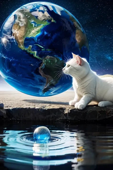 moon,cat, surrealism,earth,In the water，Bubble，Bubble沫，masterpiece，hope，Positive，beautiful，High resolution, High resolution, 8k, masterpiece2:1,　